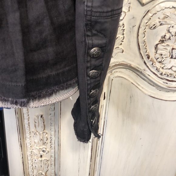 Free People Double Breasted Gray Denim Peplum Skirt Military Jacket Size Small P - Picture 12 of 13